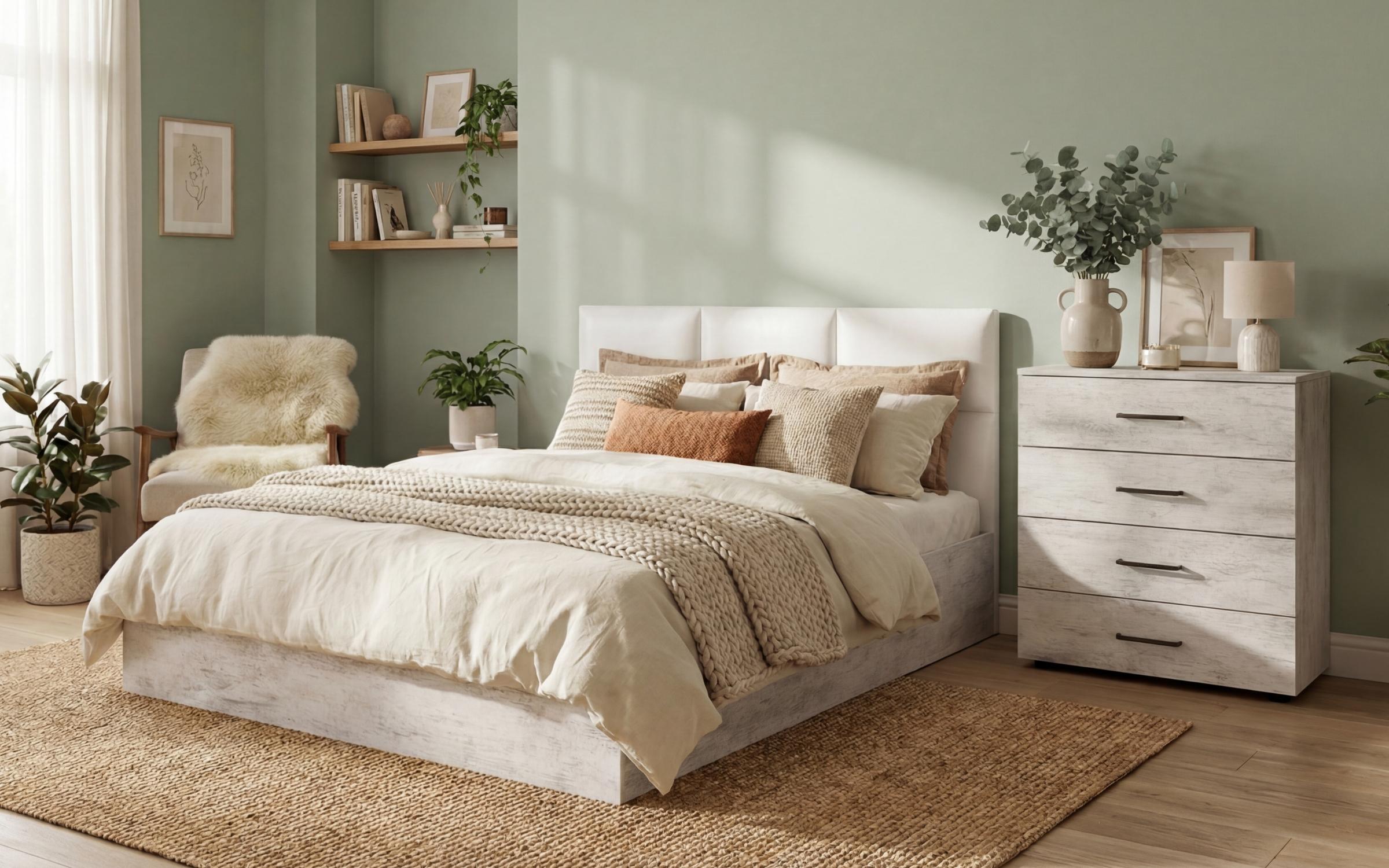 Bedroom furniture set for mattress 140/200 Estell 4, Antique oak + white leather  1